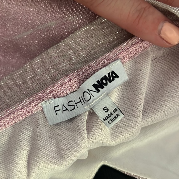 Fashion Nova Pink Glittery Cut Out Bodycon Mini Dress Size Small - Picture 7 of 9